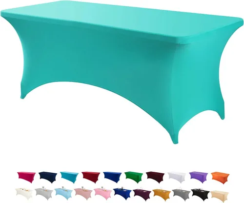 Vista 45 de Peomeise - Funda de mesa de elastano de 4 pies, mantel rectangular elástico de elastano (verde manzana, 4 pies)
