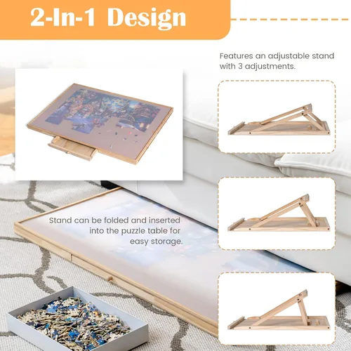 Vista 2 de Tektalk Mesa de Rompecabezas con Soporte/Bracket Ajustable Integrado y Cubierta Extraíble, Meseta de Madera de 3 Ángulos de Inclinación Tablero