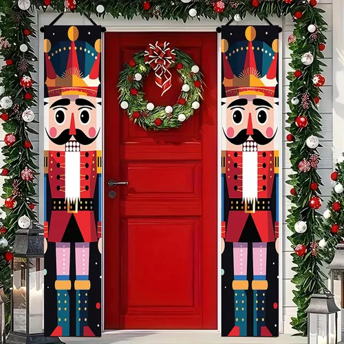 Vista 16 de BlissYard Estandartes de Porche Navideños de Cascanueces 12×71 Pulgadas Hola Invierno Feliz Navidad Decoraciones de Puerta Estandarte de Soldado