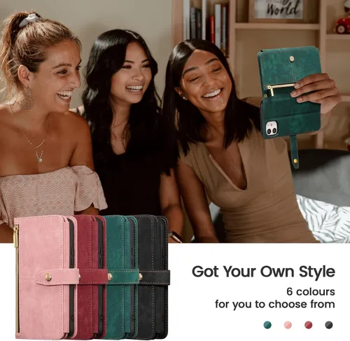 Vista 6 de ZCDAYE Funda tipo cartera para iPhone 11, iPhone 11 (6.1 pulgadas) Funda de teléfono cartera, cremallera premium (con pulsera) Funda de cuero
