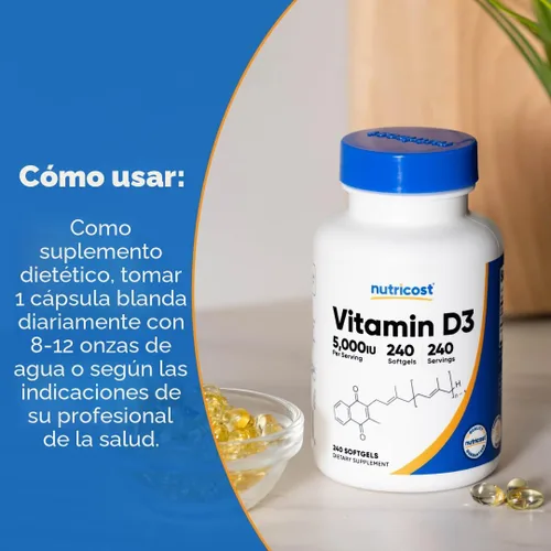 Vista 7 de Nutricost Vitamina D3 5,000 UI, 240 cápsulas blandas - Vitamina D sin OMG y sin gluten