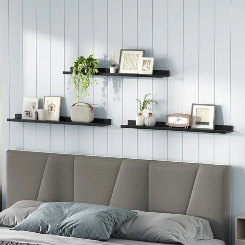 Vista 8 de HOOBRO - Estantes flotantes, juego de 3, estante colgante de 35.4 pulgadas con borde elevado y soportes invisibles, para baño, dormitorio, cocina