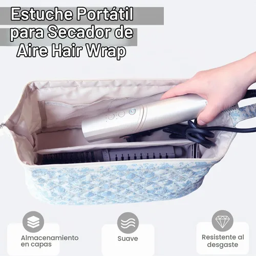 Vista 5 de Bolsa de viaje acolchada para herramientas para el cabello compatible con Dyson secador de pelo, bolsa de herramientas para el cabello floral Azul