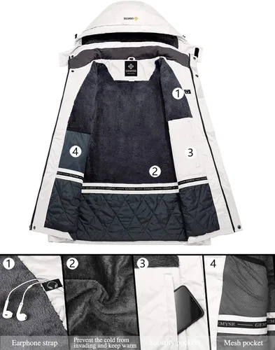 Vista 6 de GEMYSE Chaqueta impermeable de esquí de montaña para mujer, chaqueta de lluvia resistente al viento