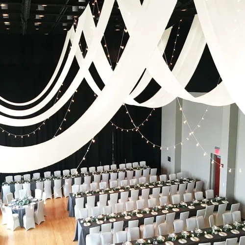 Vista 13 de 6 paneles de cortinas de techo azul bebé para boda, cortinas de techo de 5 pies x 10 pies, tela de drapeado para arco de boda, cortinas