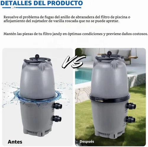 Vista 5 de Conjunto de perilla de anillo de abrazadera con varilla roscada y retenedor para Jandy DEV/DEL, Zodiac CV/CL filtro de piscina y spa, repuesto