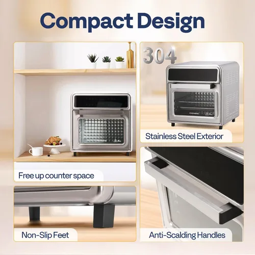 Vista 6 de VIVOHOME Combo de Horno Tostador y Freidora de Aire de 21 Qt, Horno de Convección de Encimera 8 en 1 con Rotisserie y Deshidratador, Horno Freidora