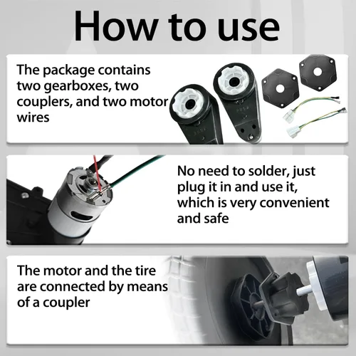 Vista 5 de JRRXM 2 unidades de alta velocidad 24V RS555 35000RPM engranajes de acero rápido caja de cambios para ruedas eléctricas actualización de motor