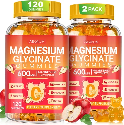 Vista 22 de Gomitas de glicinato de magnesio de 600 mg de alta absorción, glicinato de magnesio para mujeres y hombres con vitamina D, B6 y CoQ10 para adultos