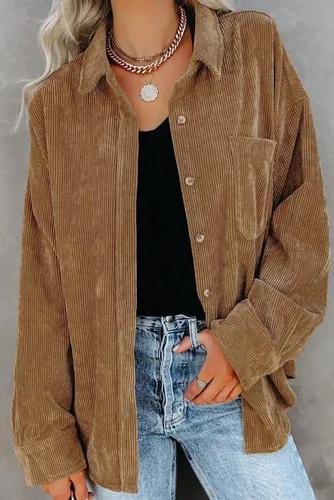 Vista 4 de Magritta Camisas de manga larga con cuello en V y botones para mujer, blusas de gran tamaño con bolsillos