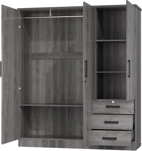 Vista 5 de Armario grande de 61 pulgadas de ancho con 3 puertas y 3 cajones (gris)