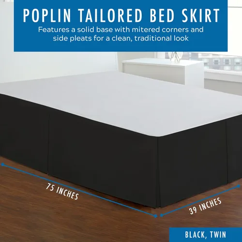 Vista 2 de Rodapié de popelina a medida para cama de Fresh Ideas, 14 pulgadas, Algodón Poliéster, Negro, gemelo