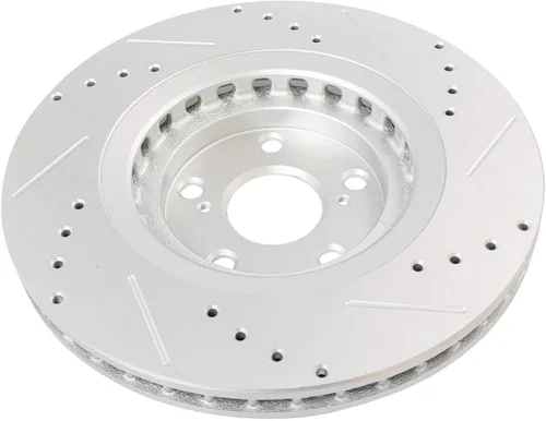 Vista 3 de TRQ Juego de rotores de freno delanteros y traseros con revestimiento G perforados y ranurados de alta calidad compatibles con Lexus RX350 RX450h