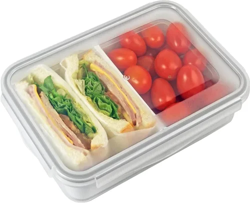 Vista 19 de Recipiente para alimentos con 2 compartimentos, color verde, 2 tazas (16.2 fl oz) Recipientes para aperitivos, compartimentos extraíbles, tapas