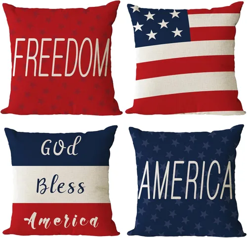 Vista 15 de YeeJu Juego de 4 fundas de almohada patrióticas de 12 x 12 pulgadas, fundas de almohada para el 4 de julio, fundas de almohada para decoración