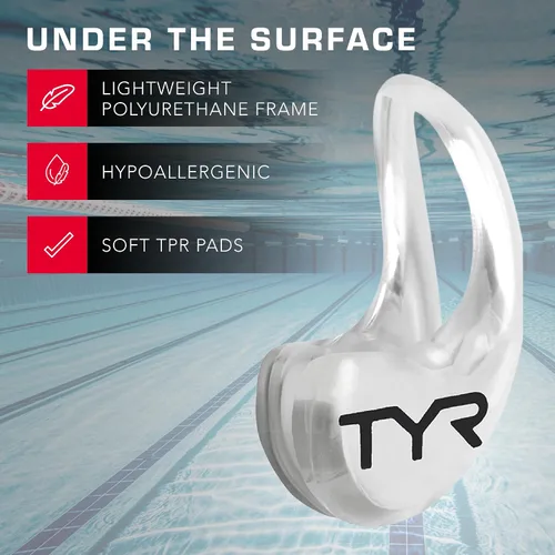 Vista 3 de TYR, pinza de natación Ergo Lightweight Polyurethane Frame Hypoallergenic TPR Nose Pads Ideal for Front Mount Snorkels 100% Latex-Free