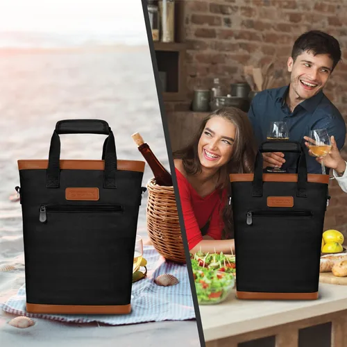 Vista 8 de opux - Portavinos para 2 botellas, bolsa aislada a prueba de fugas para vino, bolsa de enfriamiento portátil para viajes BYOB, picnic, estuche