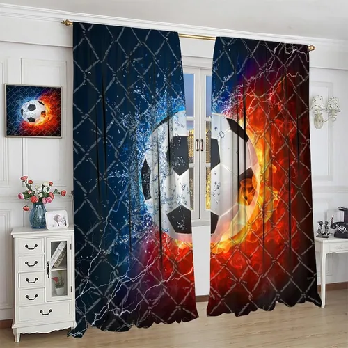 Vista 4 de Cortinas de fútbol, tratamientos de ventana con tema deportivo para niños, decoraciones de fútbol americano para niños, decoraciones de bola