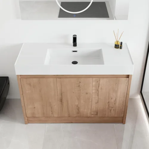 Vista 19 de Malwee Tocador de baño independiente de 24 pulgadas con lavabo, tocador de baño de pie de 24'', tocador moderno con 2 puertas y encimera de lavabo