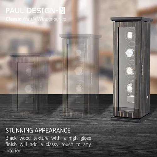 Vista 4 de Classic-4 - Soporte para 4 relojes automáticos con retroiluminación LED, pantalla táctil LCD y compartimento de almacenamiento