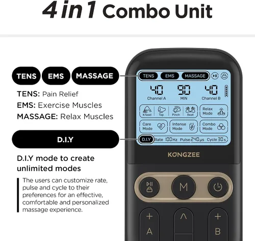 Vista 3 de 4 en 1 - D.I.Y y Unidad TENS y EMS y Estimulador Muscular de Masaje, Máquina de Terapia de Unidades TENS de Doble Canal para Alivio del Dolor