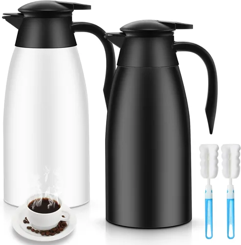 Vista 8 de Ziliny Paquete de 2 jarras térmicas de café de 51 onzas, jarra de café de acero inoxidable aislada al vacío de doble pared, mantiene las bebidas