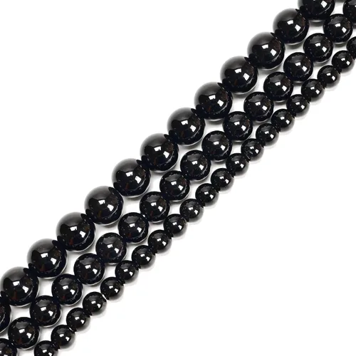 Vista 3 de JM Design 0.079 in agujero negro ónix liso pulido forma redonda suelta piedras preciosas tamaño 0.236 in 15.5inch hebra para la fabricación de joyas