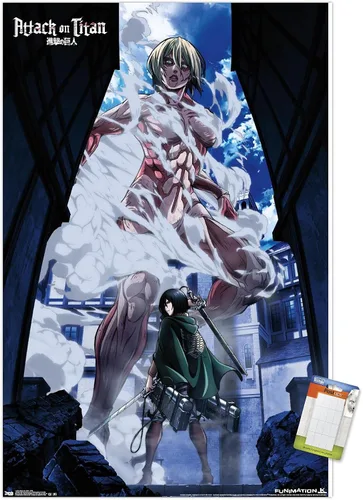 Vista 11 de Attack on Titan - Póster de pared en DVD, 22.4L x 14.7A pulgadas, versión con marco de madera de granero