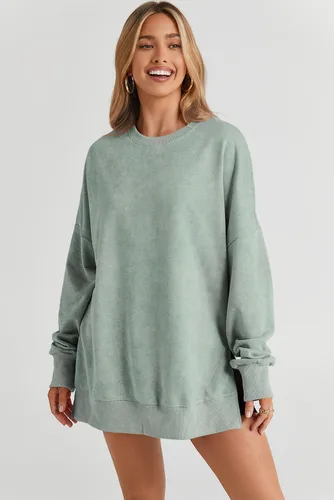 Vista 36 de SHEWIN Sudadera casual de manga larga con cuello redondo para mujer, ligera, holgada