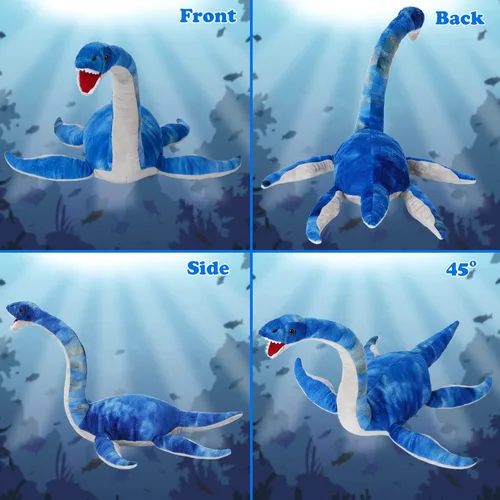 Vista 6 de AULUDA Peluche de Plesiosaurus, dinosaurio de peluche para lanzar, muñeco de almohada de peluche suave y amigable azul, cojín para abrazar - Regalo