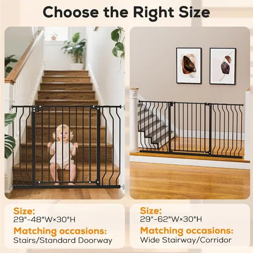 Vista 8 de Puerta para bebés de 29 a 43 pulgadas para escaleras, esenciales para la seguridad del bebé, puerta de cierre automático para puertas, puerta