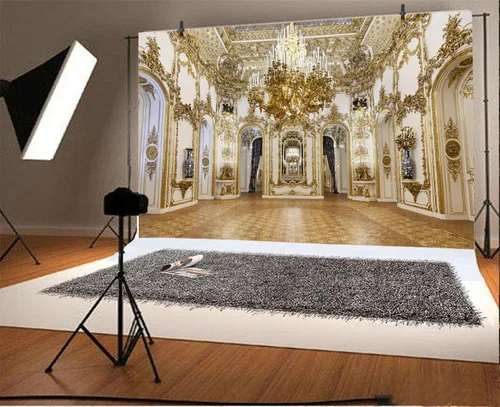 Vista 2 de Yeele Telón de fondo de palacio de lujo de 10 x 8 pies para fotografía, candelabro, puerta de arco, fondo de hotel, para niños, adultos, cabina