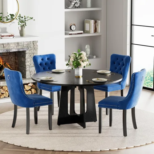 Vista 27 de Mesa de comedor redonda estilo granja para 6, mesa de cocina circular de 47" MDF con acabado de grano de madera, mesa de cocina y comedor de madera