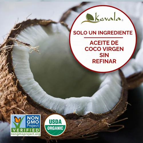 Vista 4 de Kevala Aceite de coco orgánico - Tarro de vidrio, 16 oz, belleza y grapas