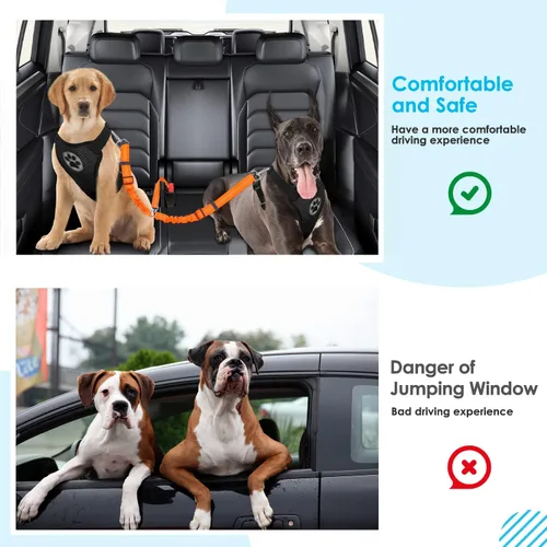 Vista 13 de SlowTon - Cinturón de seguridad doble para perro con amortiguador elástico ajustable Dual Dog Seatbelt Splitter for Two Dogs, Reflective, No