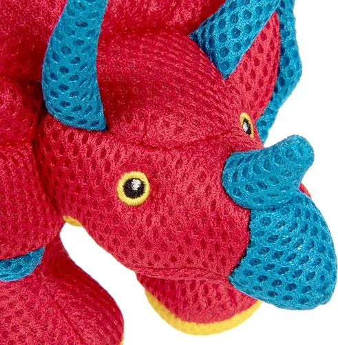 Vista 5 de goDog Juguete chirriante para perros con volantes de malla de doble guardia masticable, rojo, pequeño