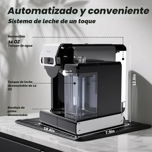 Vista 2 de PULZO Máquina de café expreso con espumador automático de leche, cafetera