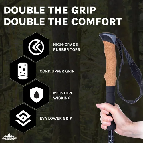 Vista 5 de Cascade Mountain Tech - Bastones de senderismo de fibra de carbono, bastones para caminar o hacer senderismo con seguros ajustables rápidos
