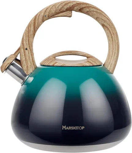 Vista 12 de MARSKITOP Tetera para estufa, tetera silbante para estufa, tetera de acero inoxidable de grado alimenticio con mango ergonómico Cool Touch, 2.6 Negro
