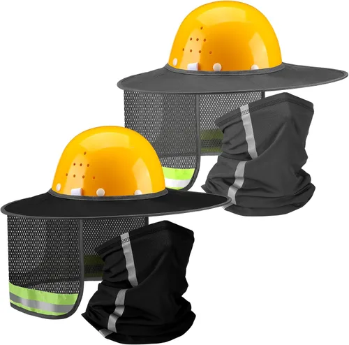 Vista 11 de SATINIOR 4 unidades de sombrero duro para sombrero de alta visibilidad, visera de sol y polaina para el cuello, bandana con tira reflectante, Negro
