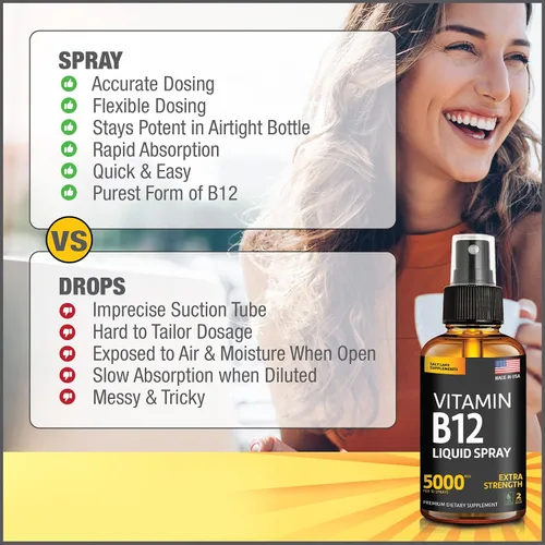 Vista 3 de Paquete de 2 – Spray líquido B12 de 5000 mcg – Vitamina B12 sublingual – Spray de vitamina B12 vegano – Metilcobalamina Vitamina B12 líquido que