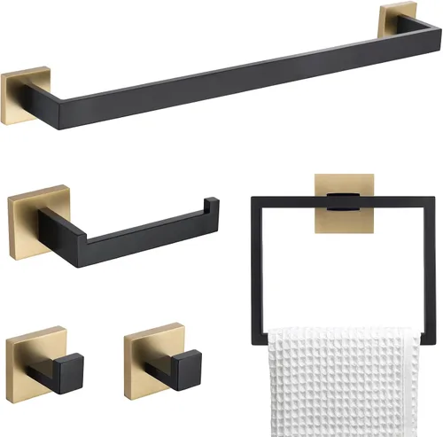 Vista 14 de Juego de Barras Portotoallas Negro Mate de 5 Piezas, Juego de Accesorios de Ferretería para Baño, Juego de Portotoallas Moderno de 23.6 Pulgadas