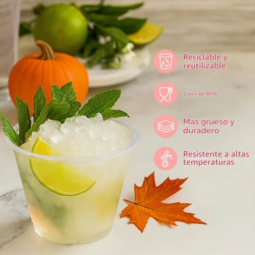 Vista 5 de Prestee Paquete de 50 vasos de plástico – Vasos desechables transparentes de 9 onzas para bebidas frías, cócteles y postres – Taza pequeña duradera