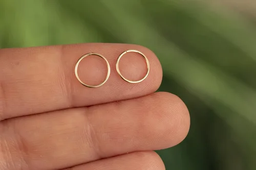 Vista 23 de Aretes de aro de oro de plata – Aretes de aro para mujer, dos piezas de aros de plata fina rellenos de oro, aro de hélice, anillo de tragus, aro