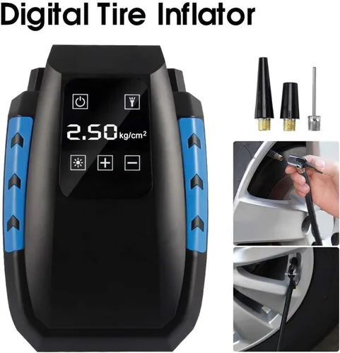 Vista 7 de Inflador digital de neumáticos, bomba de compresor de aire portátil de 12 V CC para neumáticos de automóvil, apagado automático con intermitente LED