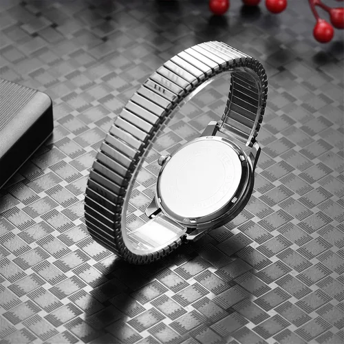 Vista 4 de Avaner Reloj de pulsera con correa elástica, reloj de pulsera para pareja, reloj de banda ultra delgado, reloj de pulsera de cuarzo analógico