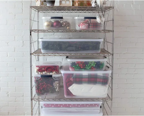 Vista 7 de Rubbermaid Cleverstore - Paquete de 6 recipientes de plástico apilables transparentes de 41 cuartos de galón con tapas transparentes de cierre