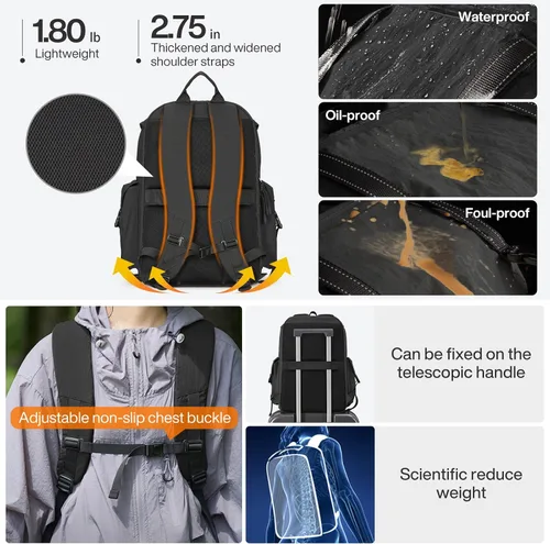Vista 4 de Mochila de viaje mixi, mochila de cabina, mochila para laptop, aprobada para vuelos, mochila ligera para senderismo, mochila de negocios al aire
