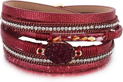 Vista 127 de FANCY SHINY - Pulsera de cuero estilo bohemio, pulsera de cuentas de cristal con cierre magnético, regalos de joyería para mujer