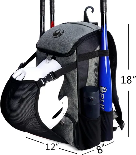 Vista 2 de PHINIX Mochila de béisbol y softbol para adultos, gran capacidad para bates, cascos, guantes, zapatos